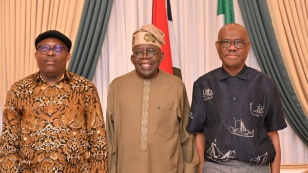 Embattled Governor Simi Fubara, President Bola Tinubu and the Minister of FCT Wike