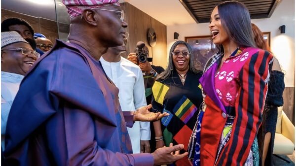 Lagos State Governor Babajide Sanwo-Olu and American singer Ciara Wilson at the Nigerian Exchange (NGX) in Lagos