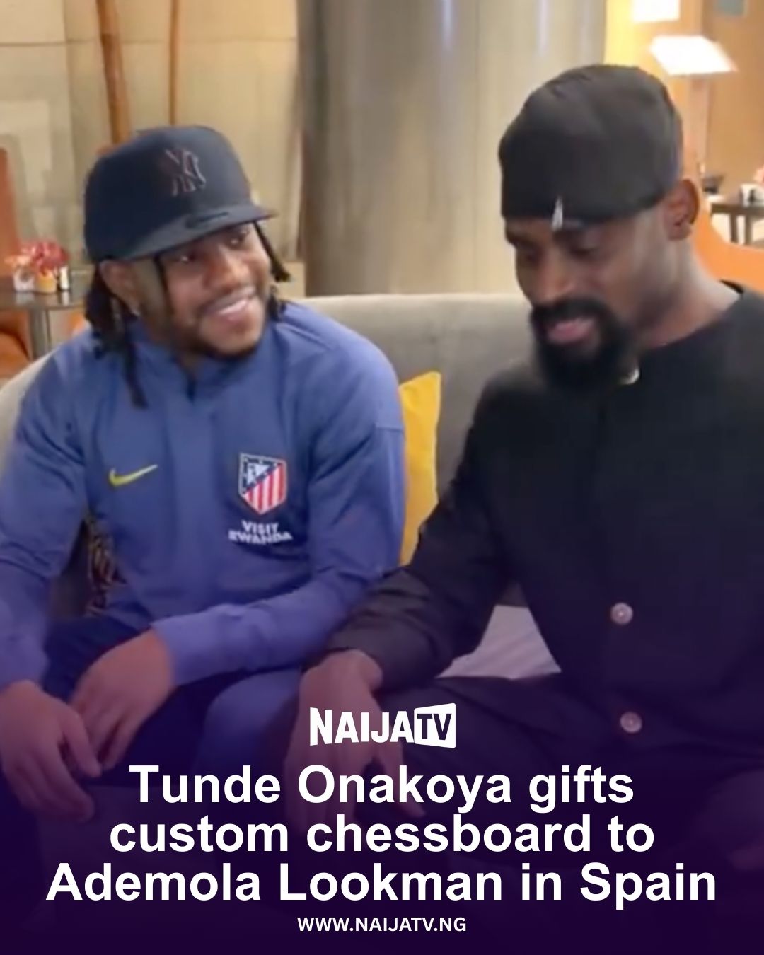 Tunde Onakoya gifts custom chessboard to Ademola Lookman in Spain