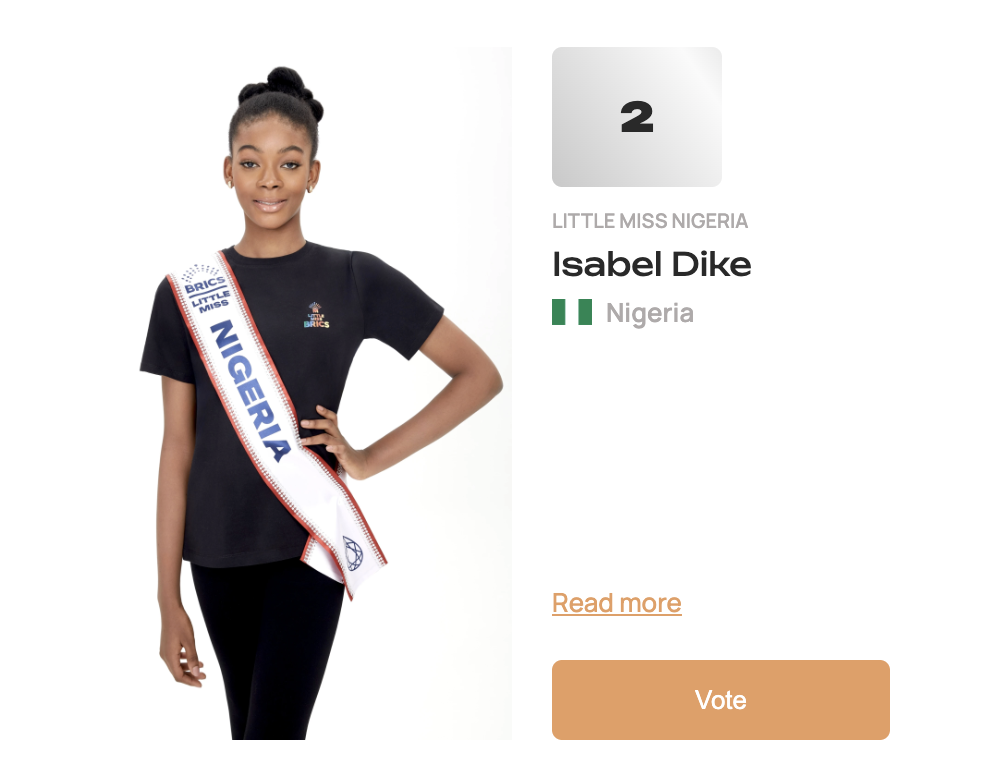 11-year-old Isabel Dike (Little Miss BRICS).