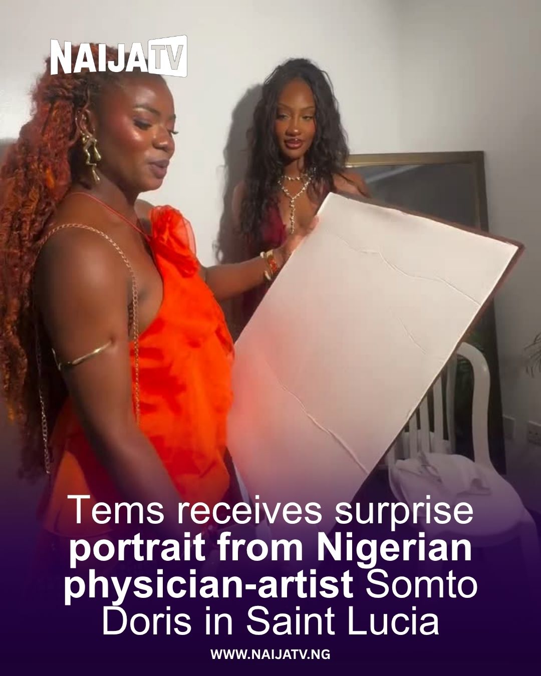 Tems receives surprise portrait from Nigerian physician‑artist Somto Doris in Saint Lucia